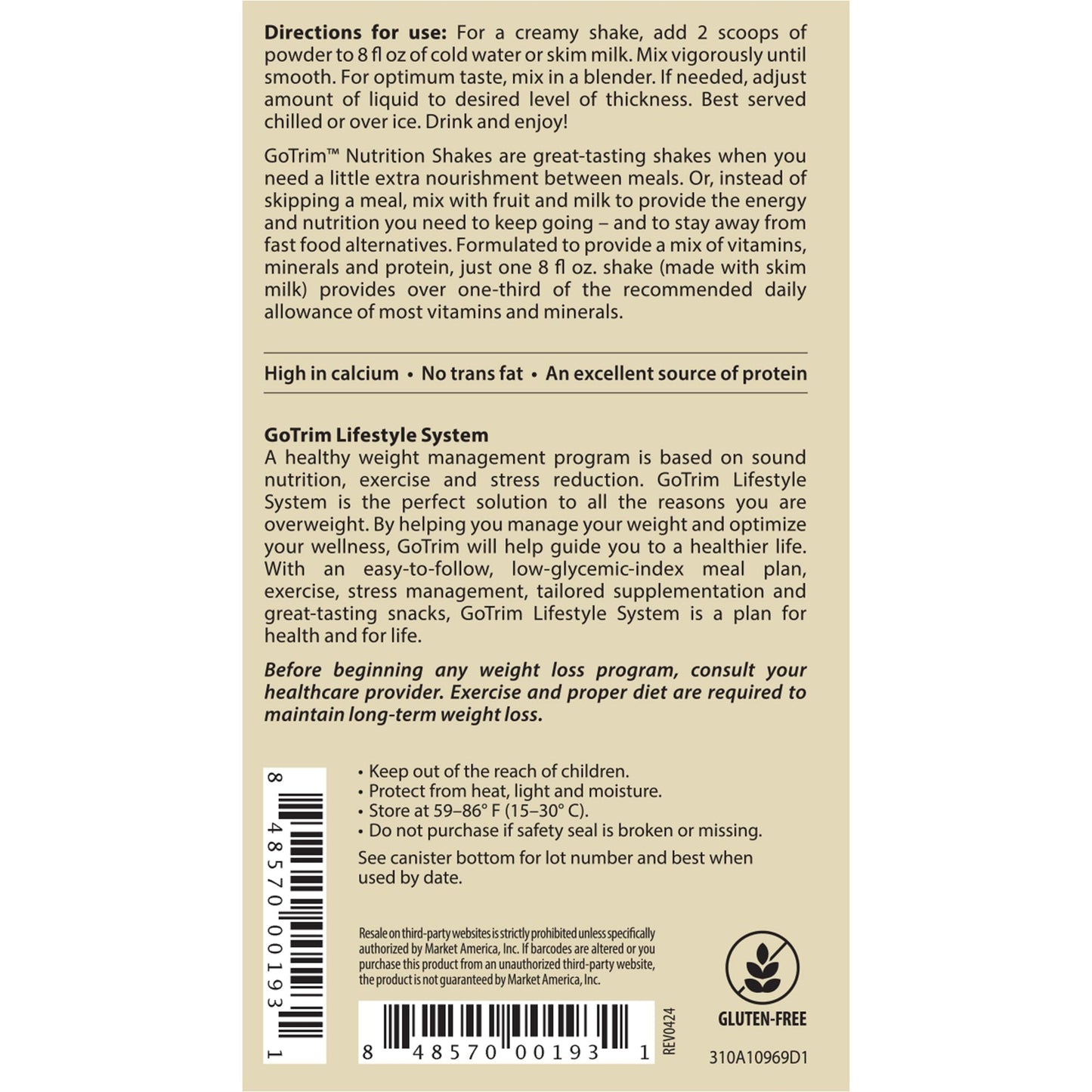 GoTrim Nutrition Shakes - Creamy Vanilla, High Protein, Meal Replacement Shake with 19g Protein & 10g Fiber, Ready to Drink, Glu