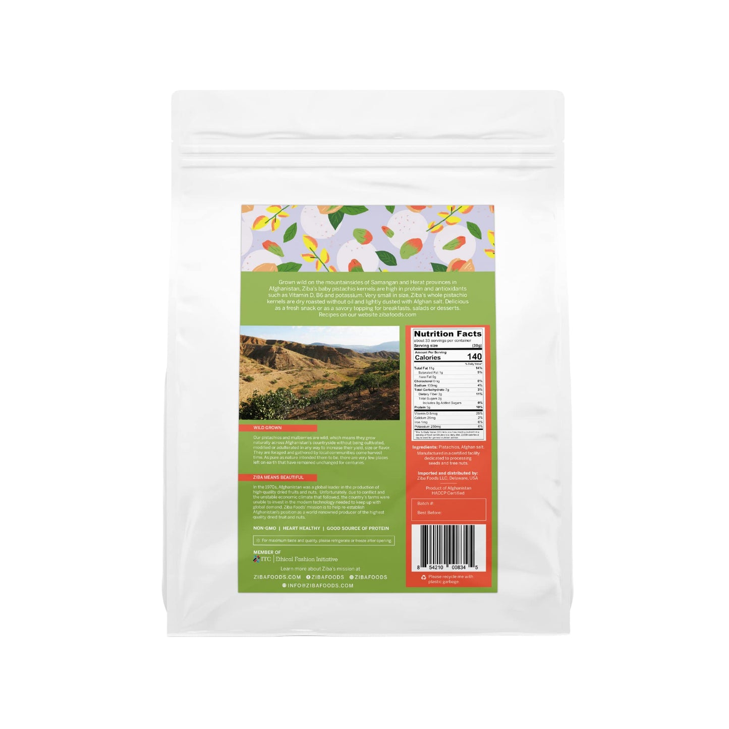 Ziba Foods Wild-Grown Baby Pistachio Kernels | Non-Gmo, Vegan, Gluten Free Snack, Nuts | Wild Grown, Dry Roasted & Salted | Heal