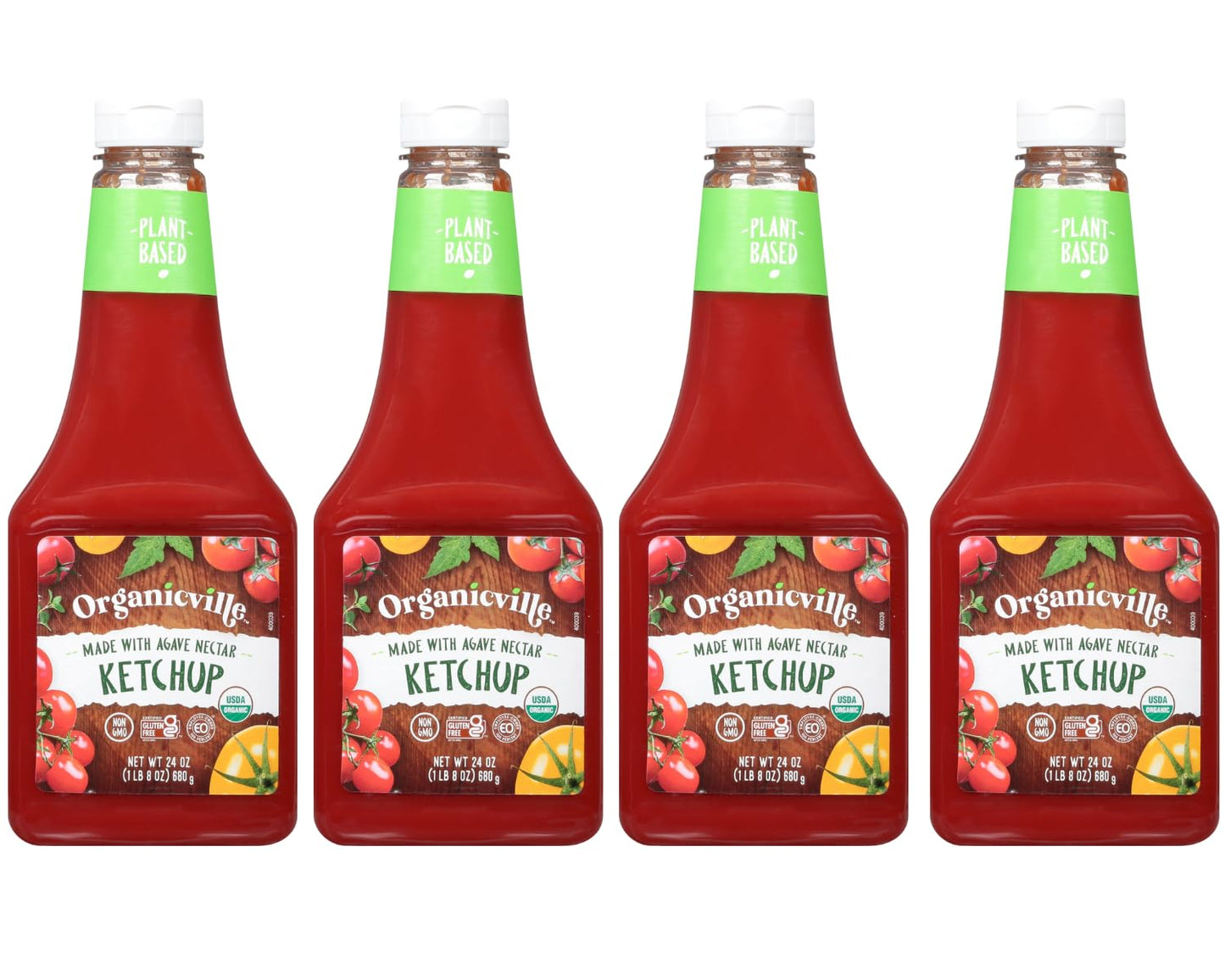Organicville Organic Ketchup - Tomato Ketchup, Gluten Free, Non-Gmo, Vegan, Usda Organic, Made With Agave Nectar, Plant-Based Ke
