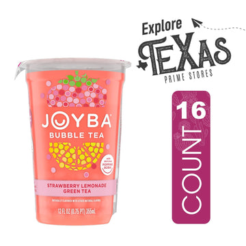 Joyba 16 Pack Strawberry Lemonade Bubble Green Tea Cups 12 Fl Oz With Delicious Natural Fruit Flavored Popping Boba + 1 Freebie