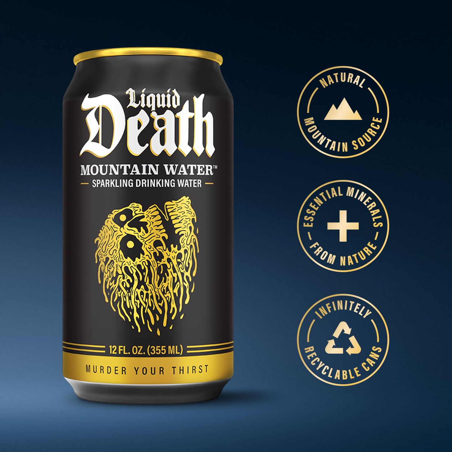 Liquid Death Sparkling Mountain Water 18-Pack, 12oz Cans, 100% American Made