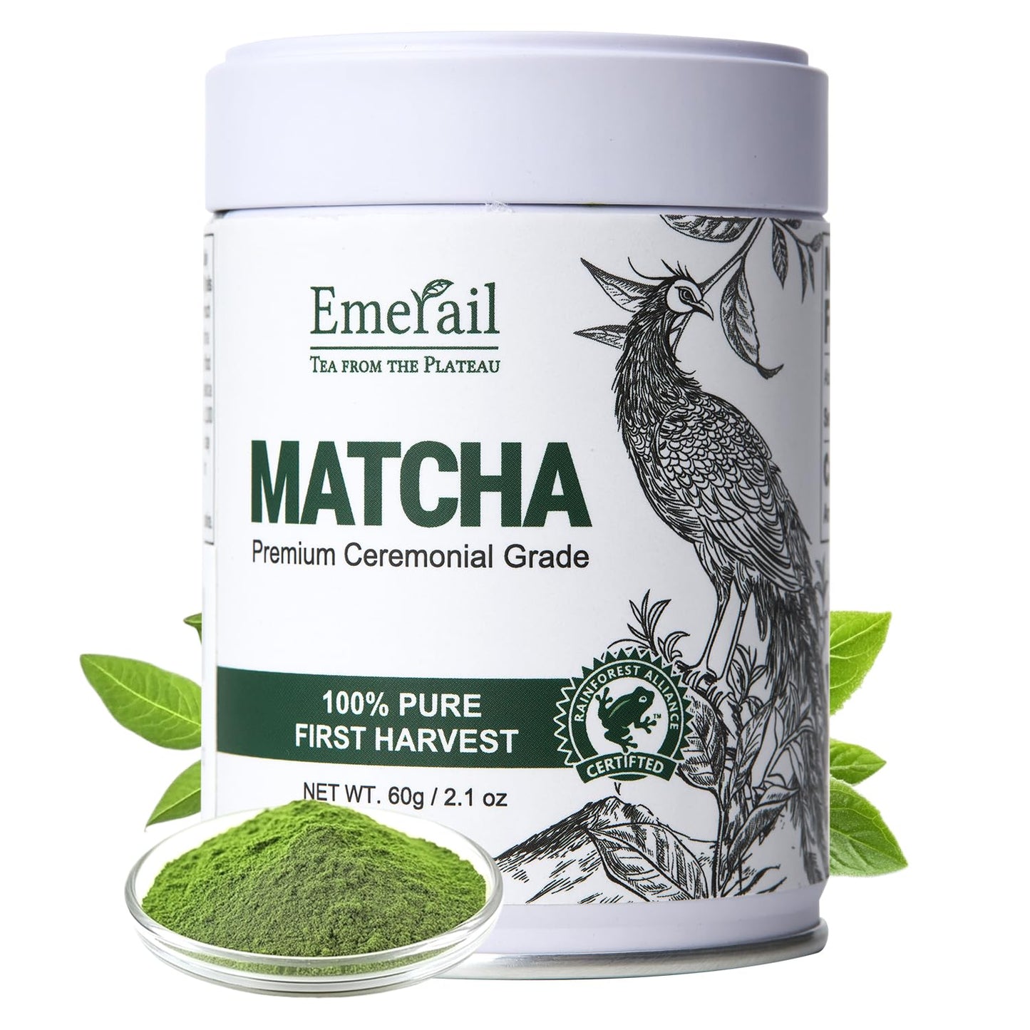 Emerail Ceremonial Grade Matcha Green Tea Powder Top-Grade First Harvest Unsweetened 100% Pure Matcha For Lattes Smoothies And Baking (60G / 2.1Oz)