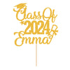 Personalized Cake Topper Custom Congrats Graduation Hat Student Class Of 2024 Double Sided Glitter Card Gold