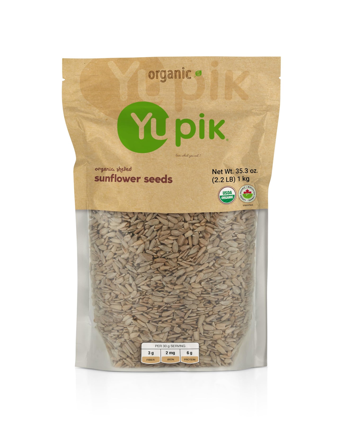 Yupik Organic Sunflower Seeds, No Shell, 2.2 lb (35.2 oz), Pack of 6, Non-GMO, Vegan, Gluten-Free, Kosher, Raw Seeds, Salt-Free,