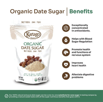 Organic Date Sugar - Sugar Substitute from Kartago, 1lb Single Pack