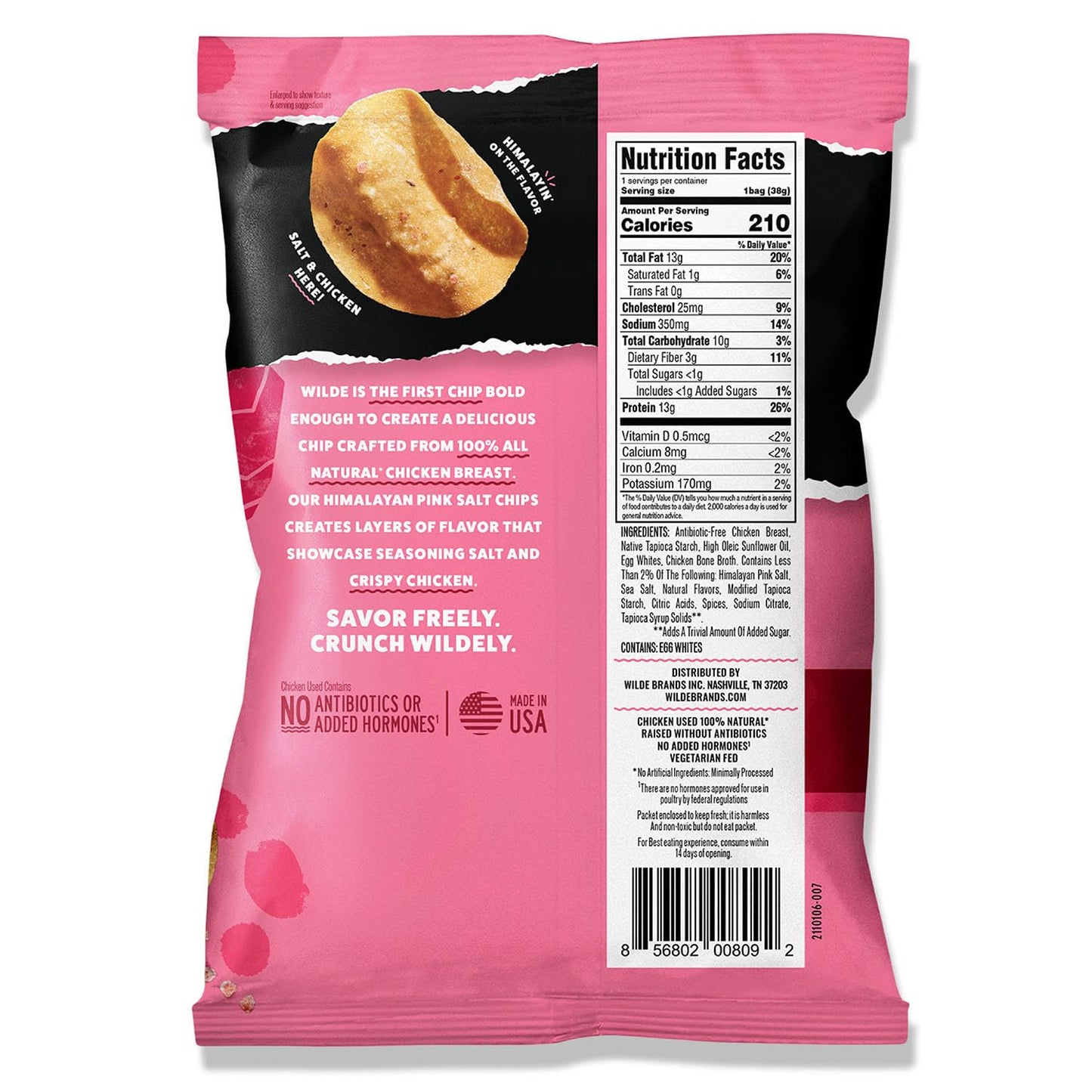 WILDE Himalayan Pink Salt Protein Chips, Thin and Crispy, High Protein, Keto Friendly, Made with Real Ingredients, 1.34oz Bags (
