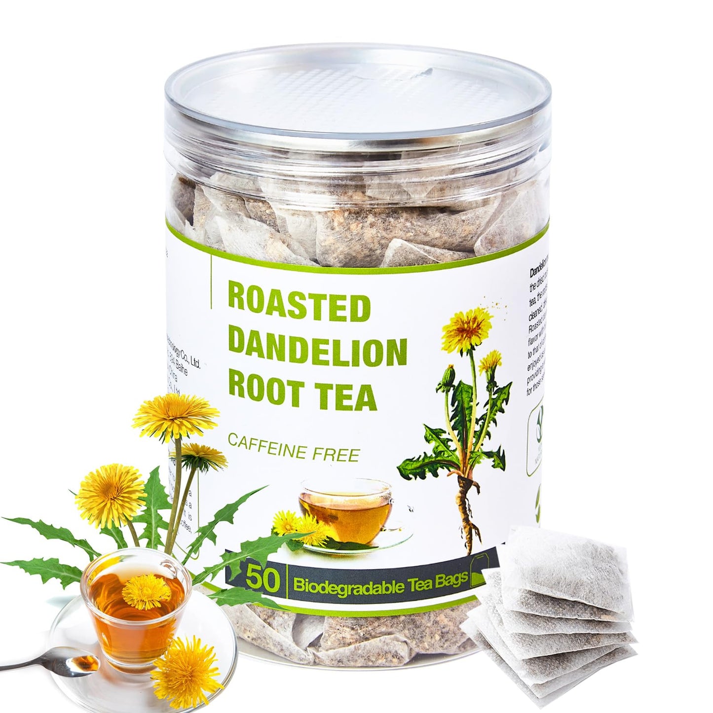 50 Bags Roasted Dandelion Root Tea Bags 2.5/Bags Natural Dried Dandelion Root Health Herb Dandelion Tea Loose Leaf Energy Blend Free