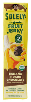 SOLELY Organic Banana Chocolate Drizzled Fruit Jerky - 0.8oz Vegan Snack - Individually Wrapped Dried Fruit Strip