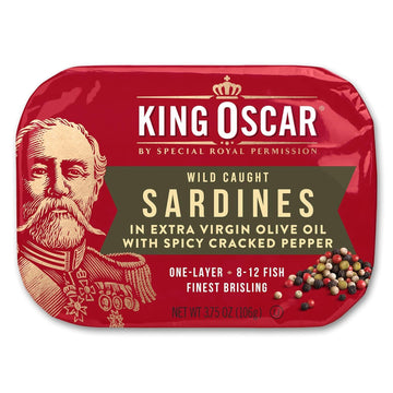 King Oscar Brisling Sardines In Extra Virgin Olive Oil, Spicy Cracked Pepper, 3.75-Ounce Cans (Pack Of 12)
