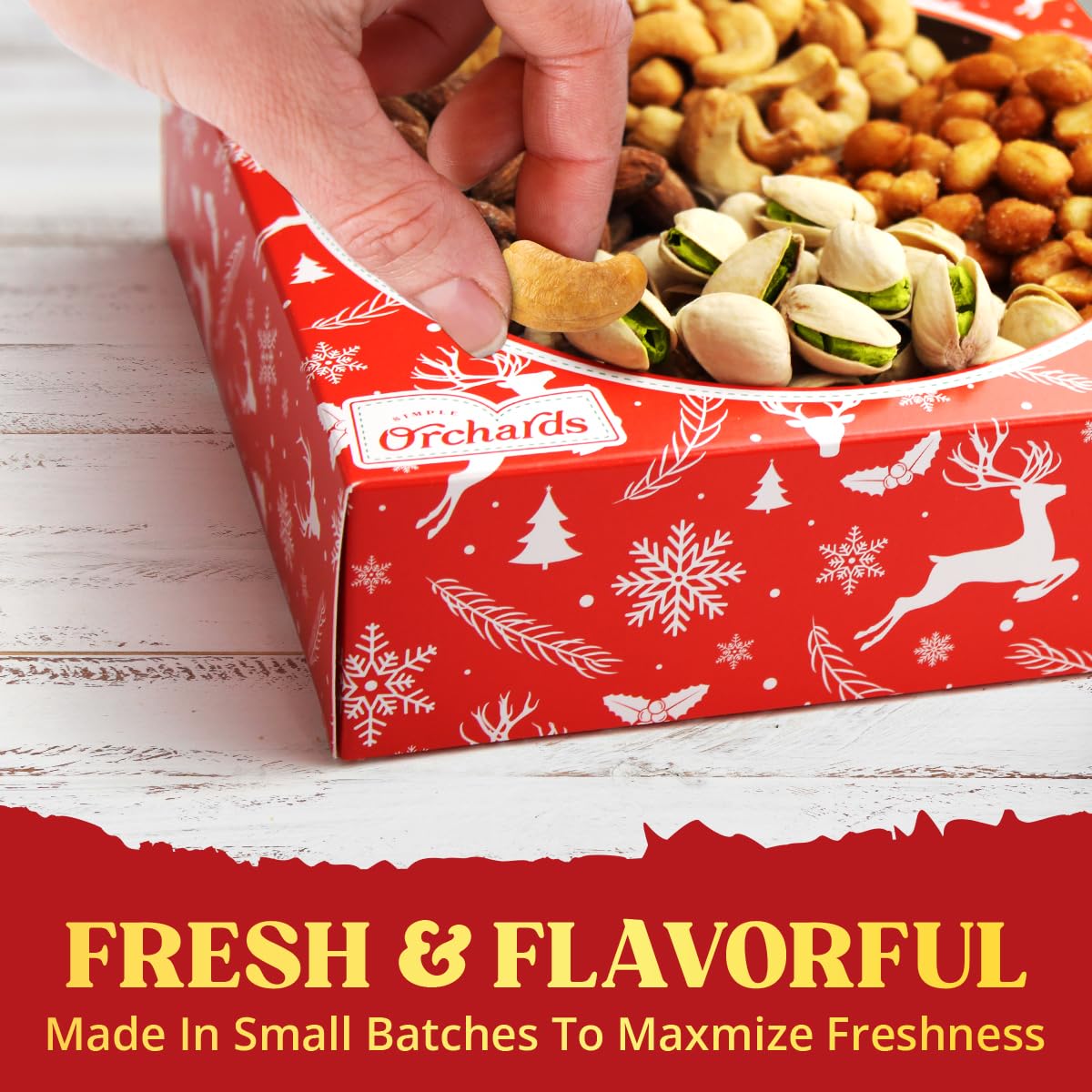 Simple Orchards Christmas Nuts Gift Basket - Premium Mixed Nut Assortment, 4 Sectional Holiday Treat for Family