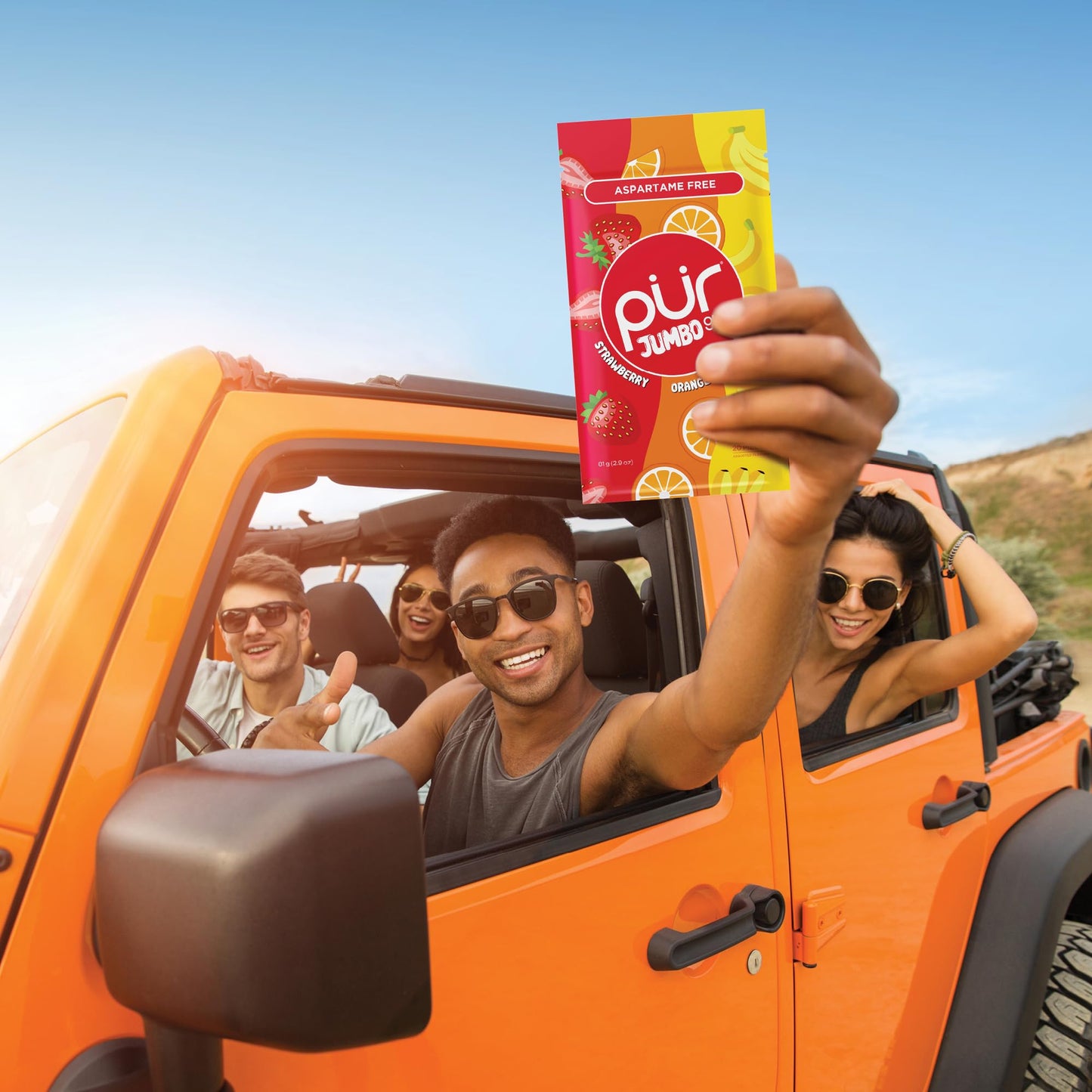 Pur Jumbo Gum | Aspartame Free Chewing Gum | 100% Xylitol | Natural Strawberry, Banana, Orange Flavor, 20 Pieces (Pack Of 10)