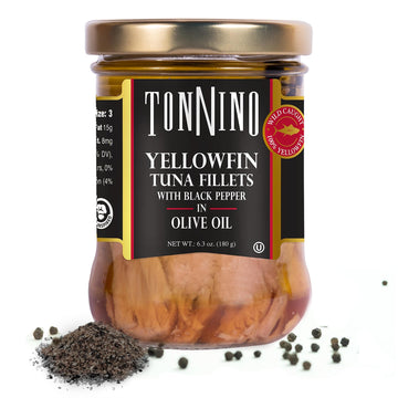 Tonnino Yellowfin Tuna In Olive Oil With Black Pepper 6.3 Oz - Gourmet 6-Pack: Omega-3, High Protein, Gluten-Free, Ready-To-Eat Tuna Packets For Tuna Salad, Tuna Fish Alternative To Salmon