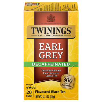 Twinings Decaffeinated Earl Grey Black Tea Individually Wrapped Bags, 20 Count (Pack of 6), Flavoured with Citrus and Bergamot,