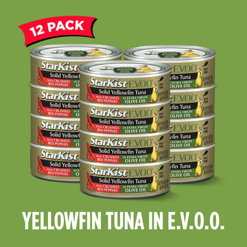 Starkist E.V.O.O. Solid Yellowfin Tuna With Crushed Red Peppers And Extra Virgin Olive Oil, 4.5 Oz Can, Pack Of 12