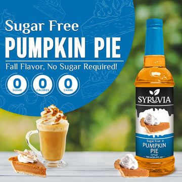 Syruvia Sugar Free Pumpkin Pie Syrup With Syrup Pump Dispenser - Pumpkin Pie Coffee Syrup Flavor, 25.4 Fl Oz, Kosher, Gluten Fre