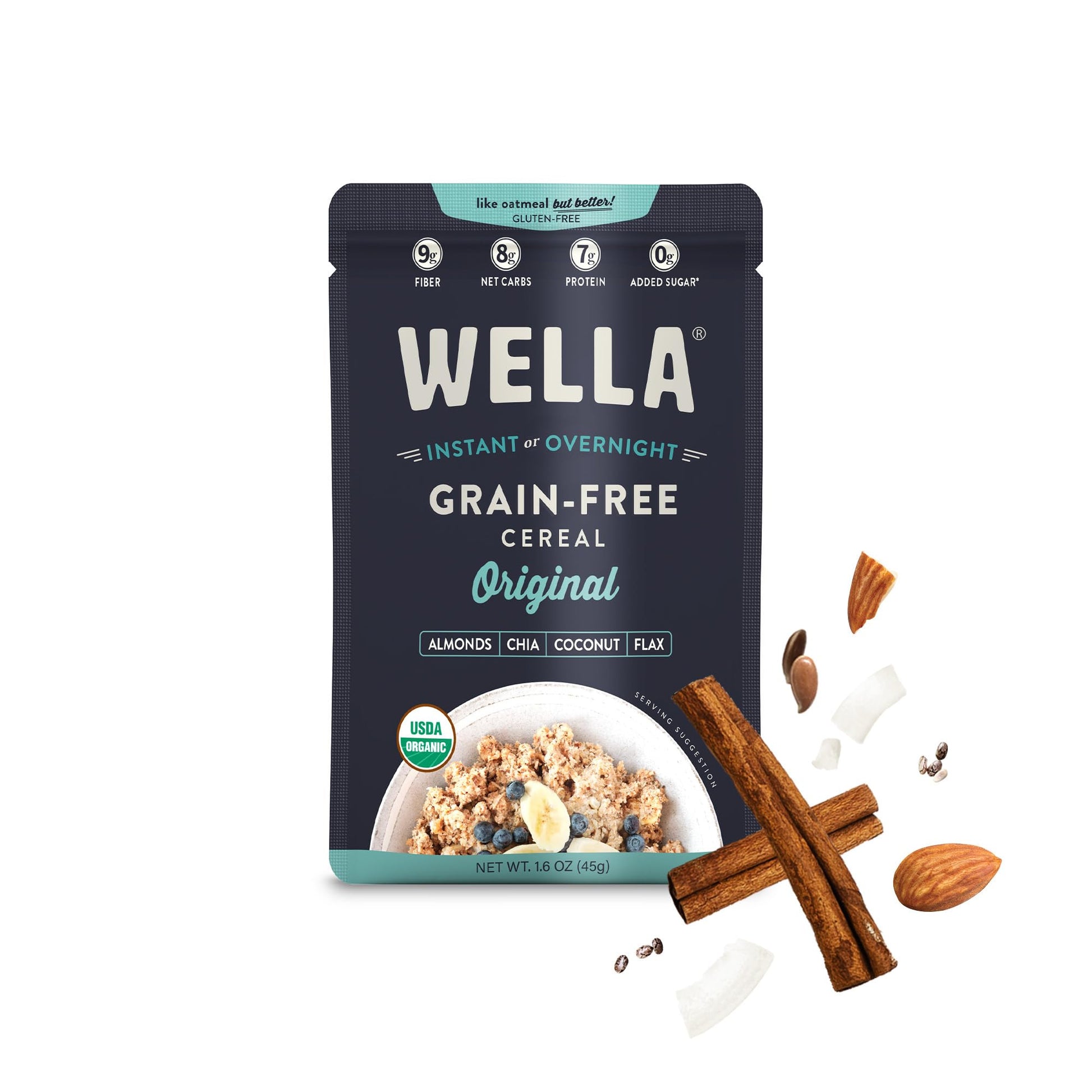 Wella Cereal Oatmeal Alternative, Gluten-Free Breakfast Hot Cereal, Grain-Free Paleo Organic Vegan High Protein Superfood, Plant