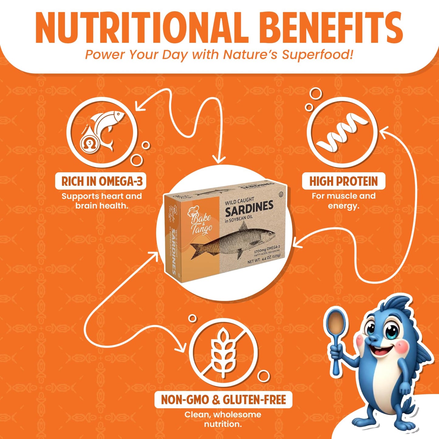 Bake And Tango - Sardines In Soybean Oil - 4.4Oz (Pack Of 12) | Rich In Omega-3, High-Protein, Wild-Caught, Non-Gmo, Gluten-Free