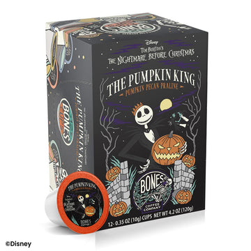 Bones Coffee Company Pumpkin King Flavored Coffee Bones Cups Pumpkin Pecan Praline Flavor | 12Ct Single-Serve Coffee Pods | Keur