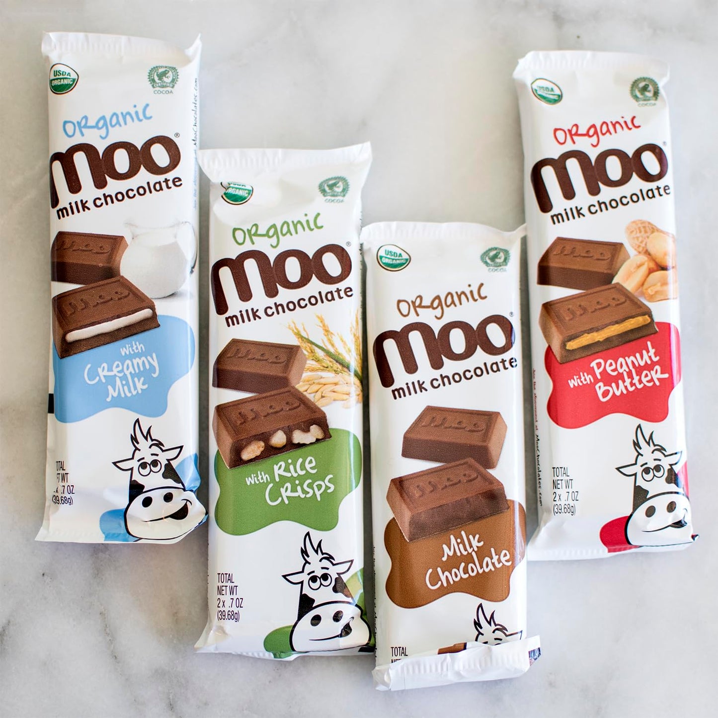 MOO CHOCOLATES Organic Solid Milk Chocolate Bars, 1.4 oz, 14 ct, USDA Organic, Non-GMO Snacks for On-the-Go and Lunchboxes