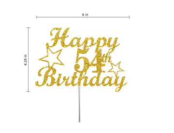 RokAPary 54 Birthday Cake Topper, Gold Glitter, Premium Acrylic, Sturdy Double-Sided, Made in USA, Model RCT217