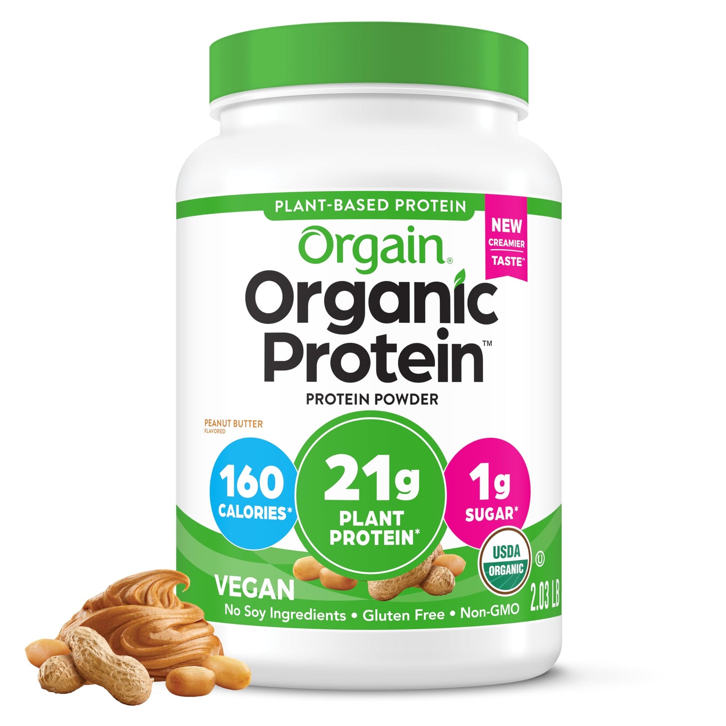 Orgain Organic Vegan Protein Powder, Peanut Butter, 21g Protein, 20 Servings, Model 469317