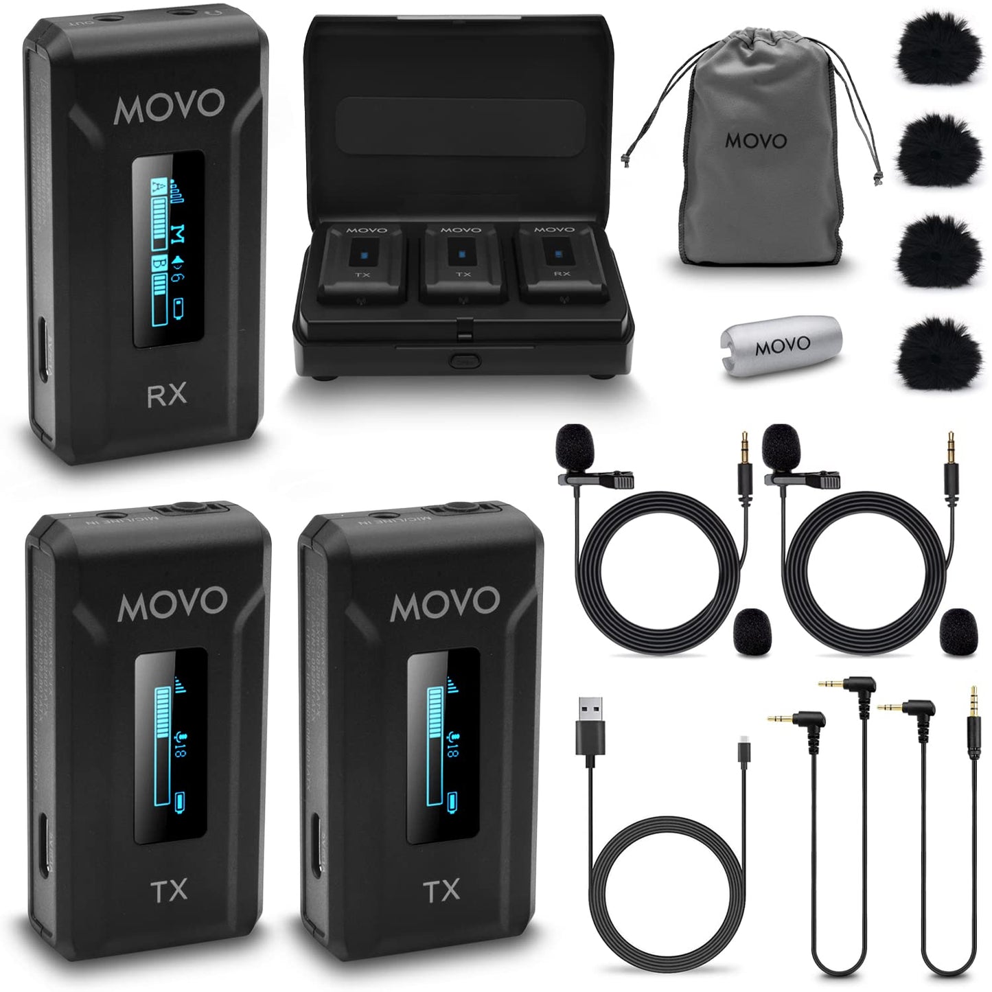 Movo Wmx-2-Duo Wireless Lavalier Microphone Lapel Mic With Charging Case - Lav Mic, Wireless Lapel Microphone 24Ghz Wireless Mic