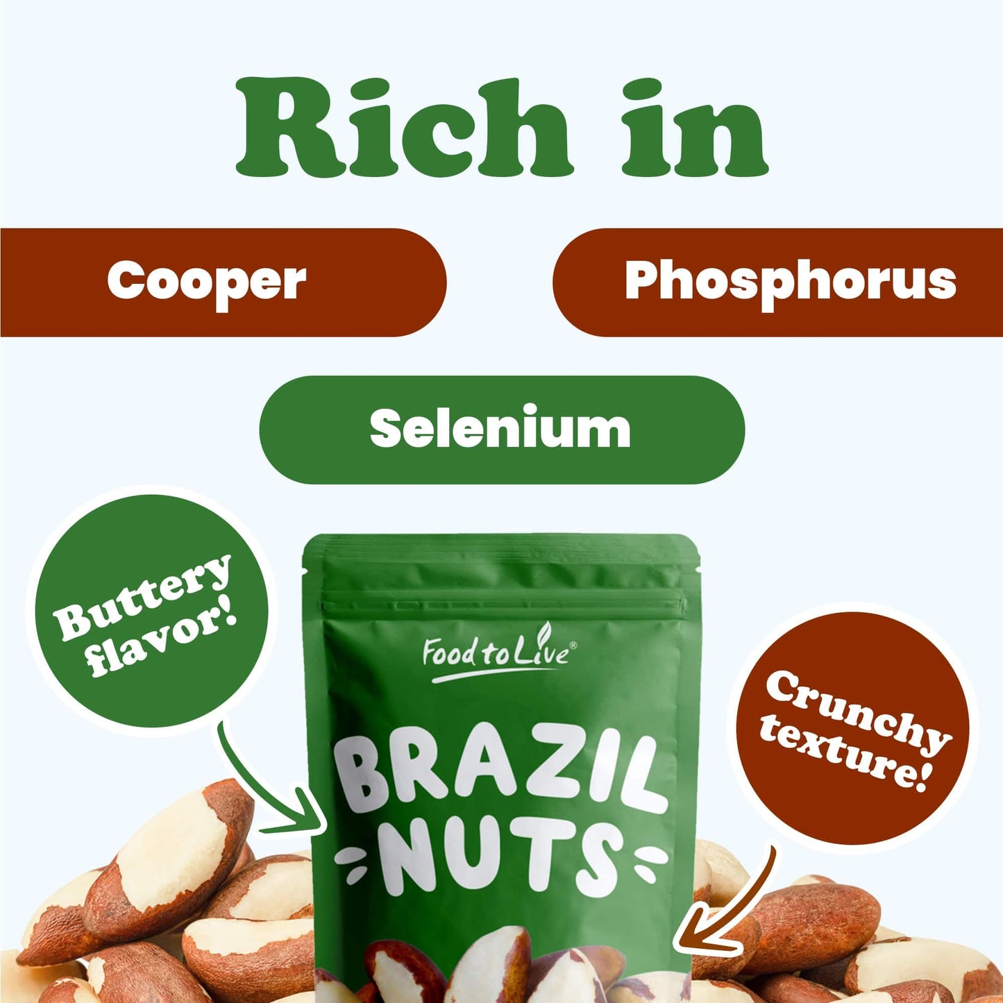 Food to Live Brazil Nuts, Raw, Whole, Unsalted, Non-GMO, 5 Pound Bulk Pack