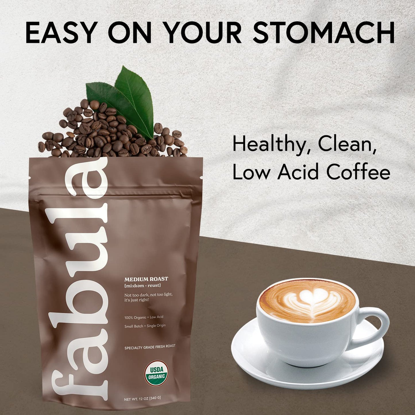 Fabula Low Acid Coffee Beans Whole, Usda Organic Coffee Beans Medium Roast - Non-Gmo - No Molds - Mycotoxins Pesticides Free - S