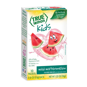 TRUE LEMON KIDS Wild Watermelon (10 Packets) - Hydration for Kids - No Preservatives, No Artificial Flavors & Sweeteners - Low S