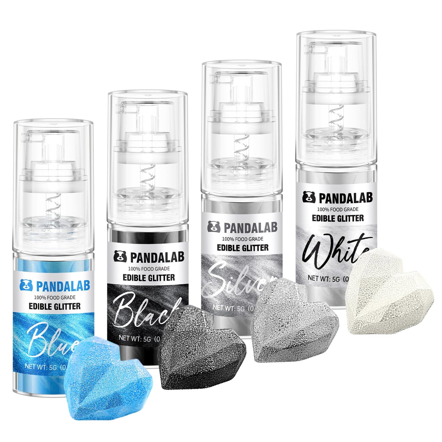 Edible Glitter Spray - Black White Silver Blue Food Grade Dessert Decorating Shimmering Glitter For Drinks Cake Fondant Chocolate Icing (0.18Oz/5G Bottle)