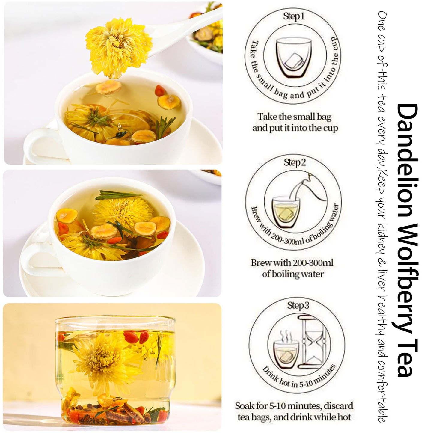Dandelion Wolfberry Tea - Kidneys & Liver Health Tea, Seven Herbal Ingredients Natural Blend, Dandelion Chinese Wolfberry Tea Bags Organic 120G/12Pc (2Bag(24Pcs))
