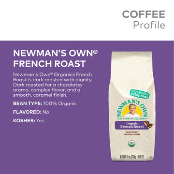 Newman'S Own Organics Newman'S French Roast, Ground Coffee, Fair Trade Certified, Dark Roast, Bagged 10Oz