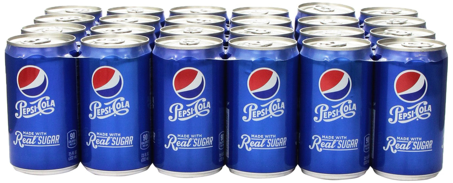 Pepsi Made With Real Sugar, 7.5 Fl Oz Mini Cans, 24 Pack