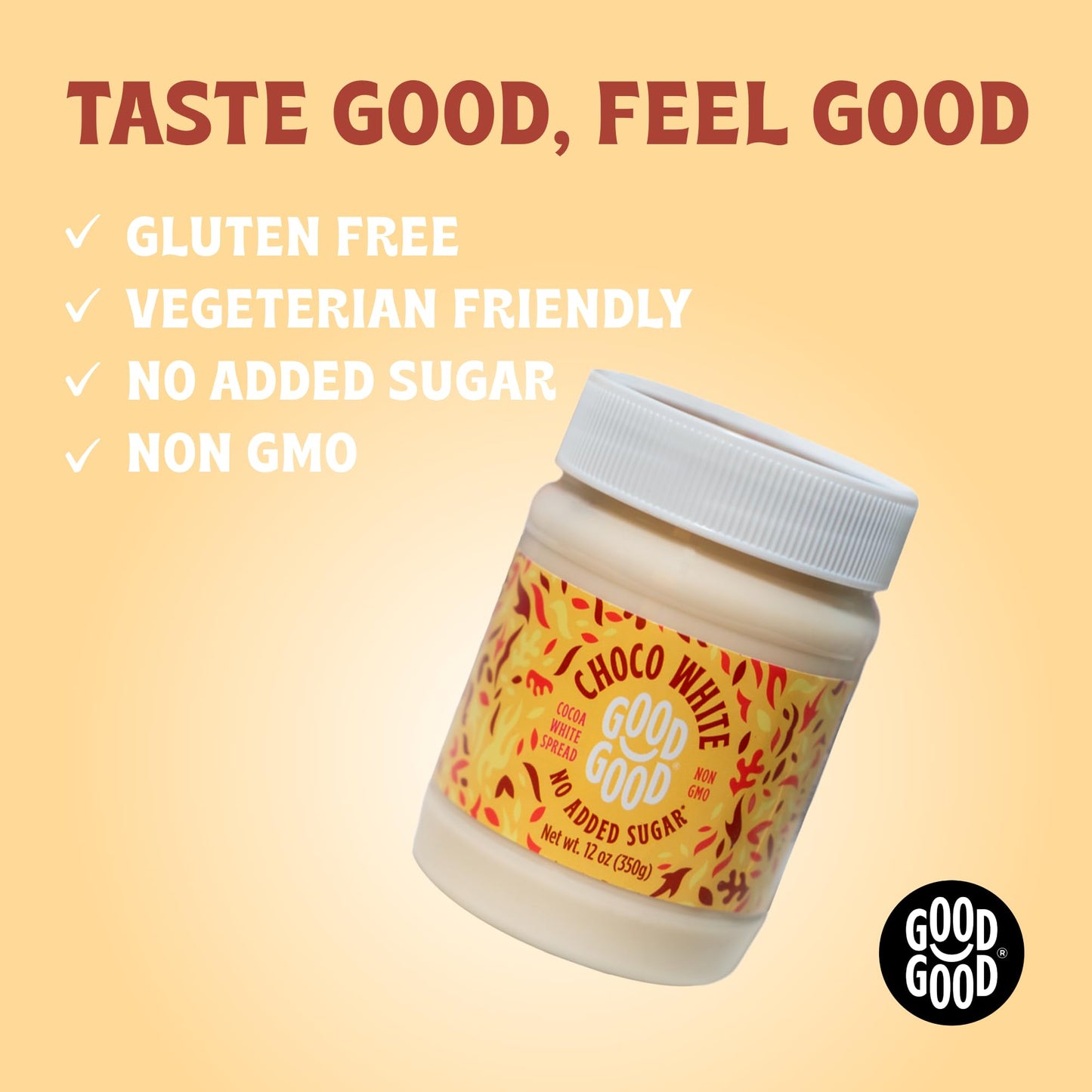 Good Good No Added Sugar White Choco Spread - Chocolate Spread With Natural Sweeteners - Gluten Free - Vegetarian Friendly - 12Oz / 350G (Pack Of 1)