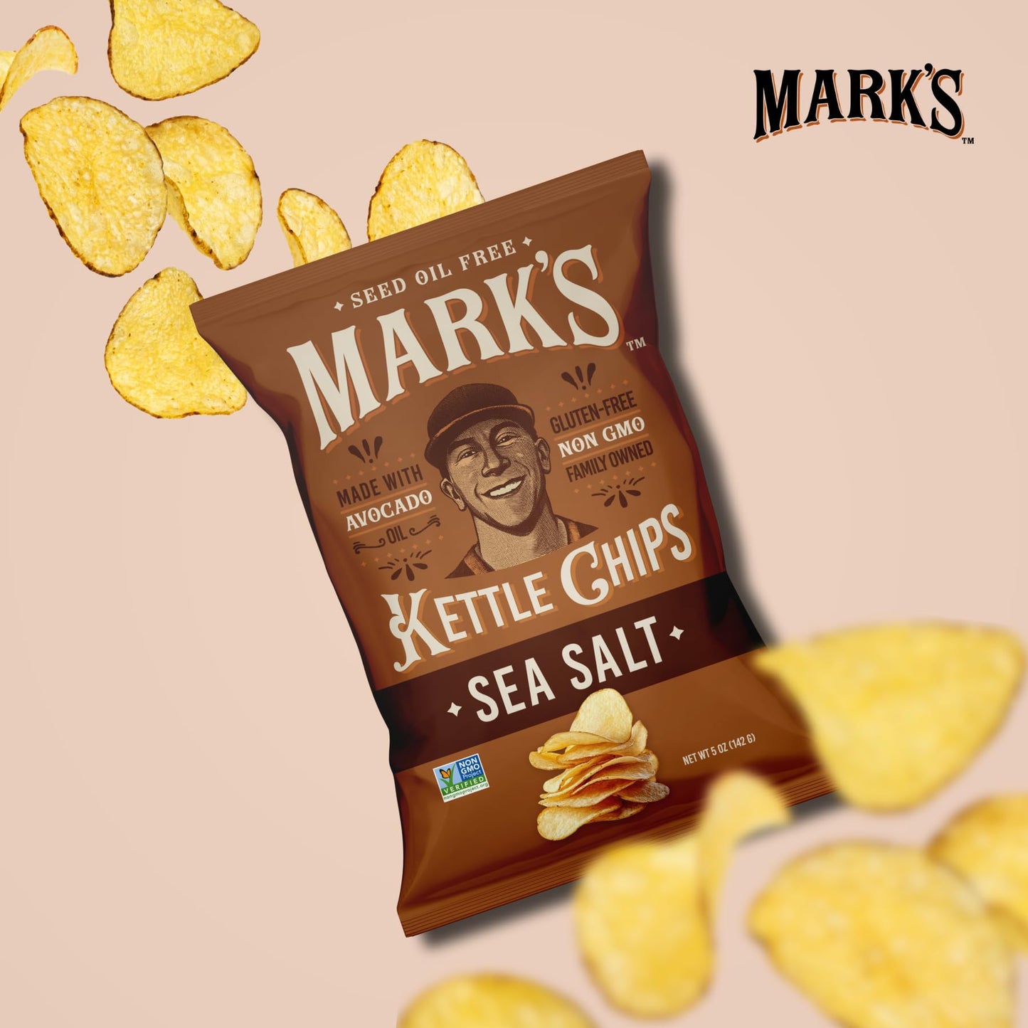 MARKS Kettle Cooked Avocado Oil Potato Chips Sea Salt - Seed Oil & GMO Free | Sea Salt 5 oz (Pack of 3) | Gluten Free Non-GMO Chips for Clean & Healthy Snacking