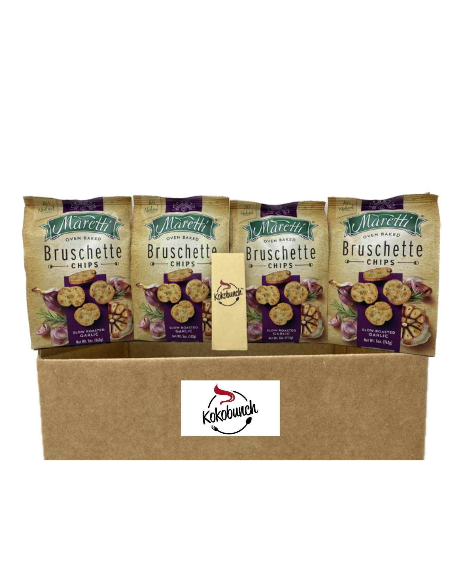All Natural Bruschette Bruschetta Vegan Cracker Bruschettini Chips 4 PACK (5oz, Roasted Garlic)
