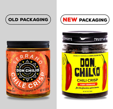 Don Chilio Medium Heat Serrano Chile Crisp – 5 oz, 2 Pack – Crunchy Fried Chili Peppers in Olive Oil – Keto-Friendly, Vegan, Gluten Free