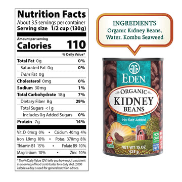 Eden Organic Red Kidney Beans, 15 Oz Can, No Salt Added, Non-Gmo, U.S. Grown, Heat And Serve, Macrobiotic, Red Beans (12-Pack)