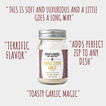 Burlap & Barrel Purple Stripe Garlic - 3oz Glass Jar - Savory Flavor for Sauces, Chicken, Pizza - Alternative to Fresh Garlic