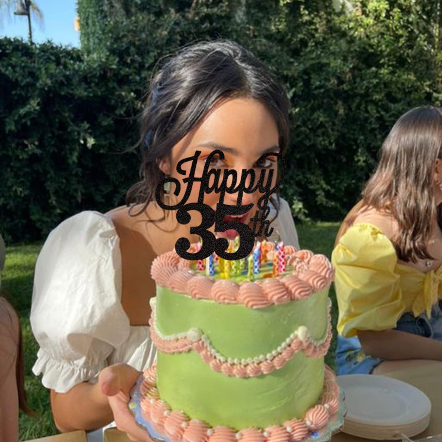 YCTHUNFISH 35th Birthday Cake Topper Black Glitter Bamboo Decoration for 35 Years Old Party Supplies