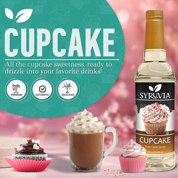 Syruvia Coffee Syrup Cupcake Flavored Syrup for Drinks Lattes and Desserts - 25.4 fl oz