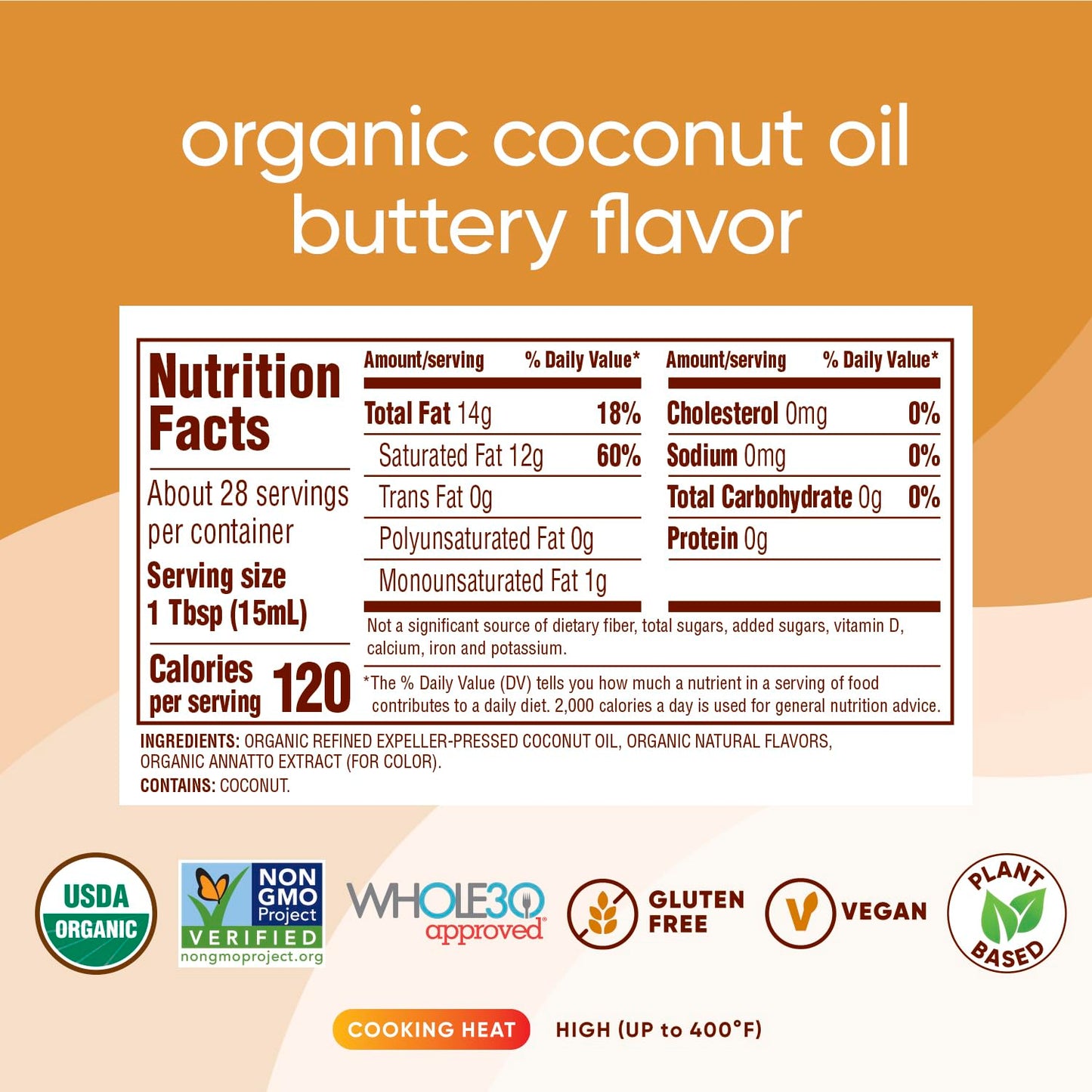 Nutiva Organic Coconut Oil With Butter Flavor From Non-Gmo, Steam Refined, Sustainably Farmed Coconuts, 14-Ounce
