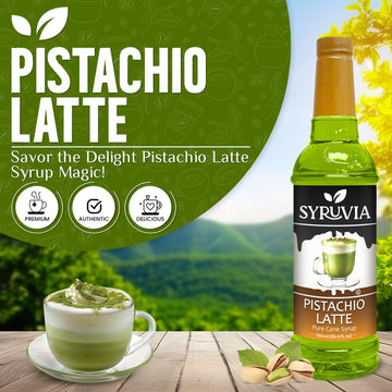 Syruvia Pistachio Latte Syrup - Pistachio Latte Syrup Flavor, 25.4 Fl Oz - Perfect For Cocktails, Ice Tea, Desserts, Italian Sod