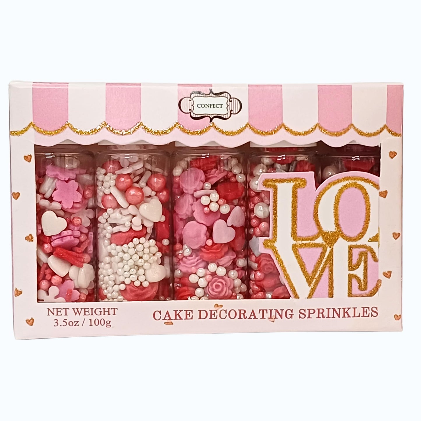 Confect Pink Mini Roses & Lips I Silver Hearts & Vermcelli And White Pearls | Sprinkles For Baking & Cake Decorative | Baby Show