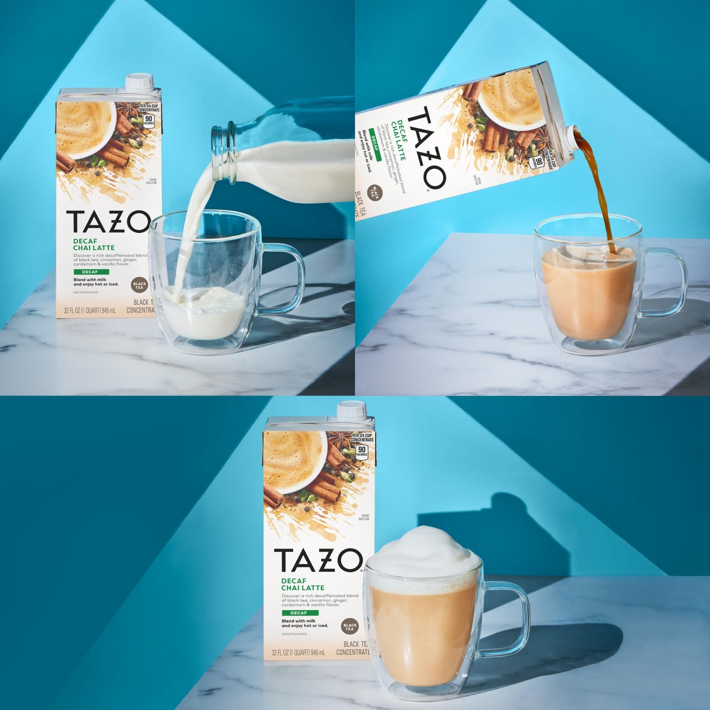 Tazo Decaffeinated Chai Latte Black Tea Concentrate (Pack Of 2), 32 Oz With Coasters