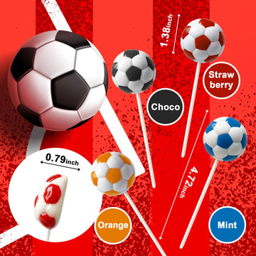 24 Ct Golazo Soccer Ball Candy Lollipops Suckers Individually Wrapped Bulk, 4 Colors + 4 Fruits Flavors, Sports Themed Sucker Lollipop Candies For Party Favors, Team , Gifts & Goodie Bags