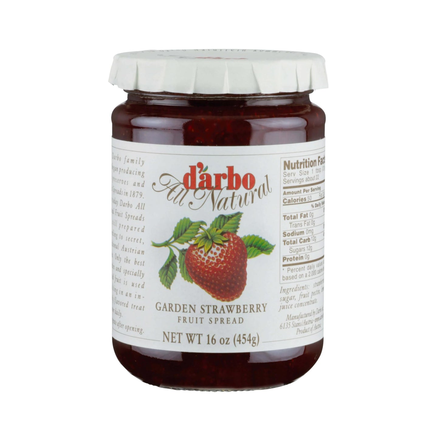 d'arbo All Natural Fruit Spread, Strawberry, 16 Oz