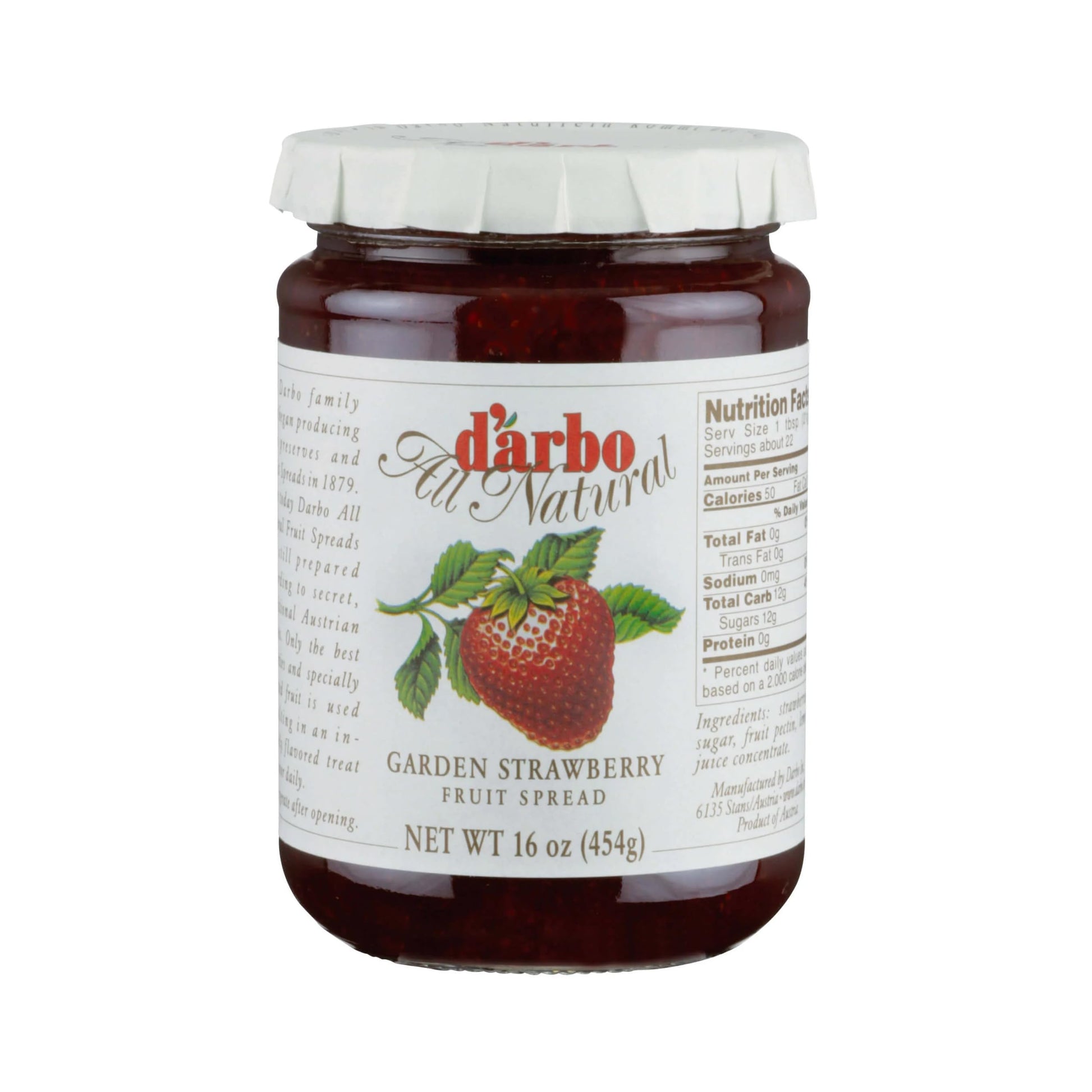 d'arbo All Natural Fruit Spread, Strawberry, 16 Oz