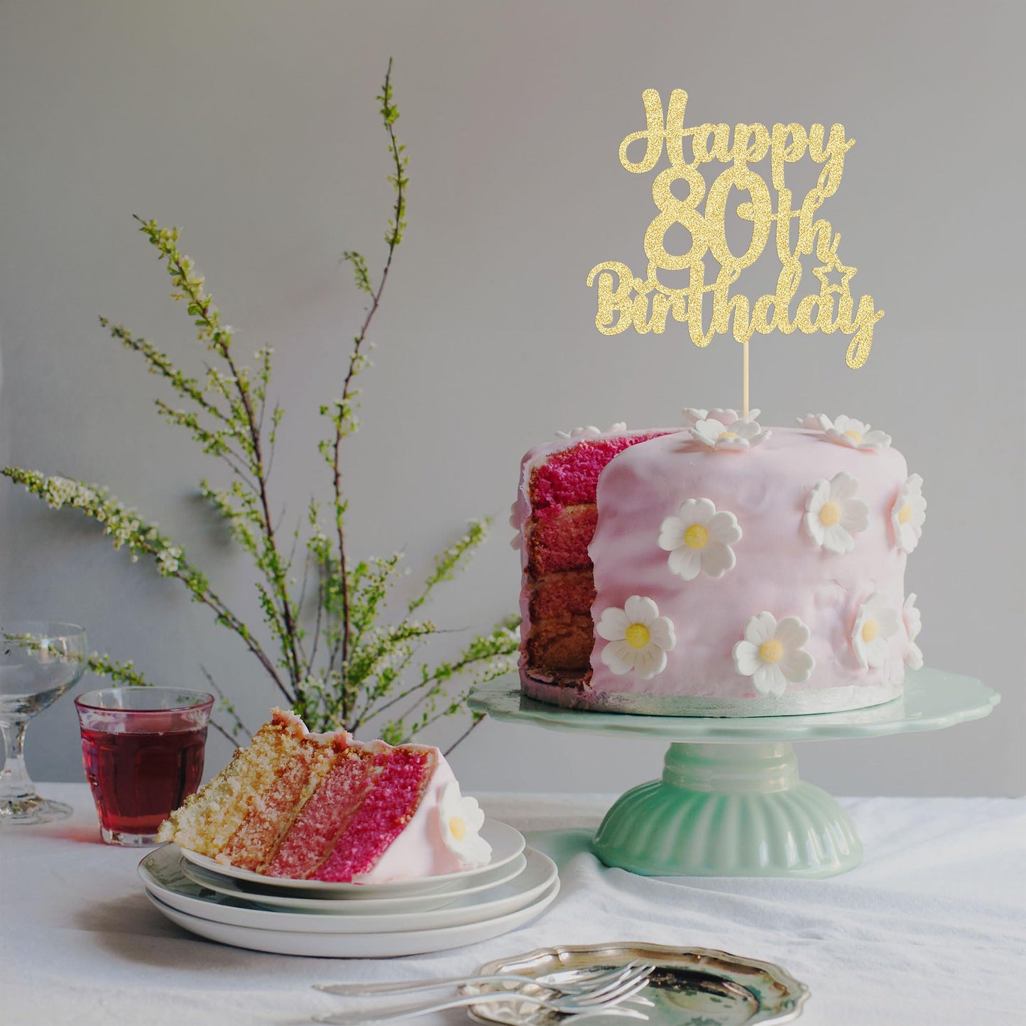 Gyufise 1Pc Happy 80Th Birthday Cake Topper Glitter Cheers To 80 Years Old Birthday Cake Pick For Happy 80Th Birthday Anniversar