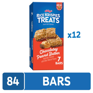 RICE KRISPIES Rice Squares Snack Bars, Chocolatey Peanut Butter, 84 Bars, 12 Boxes